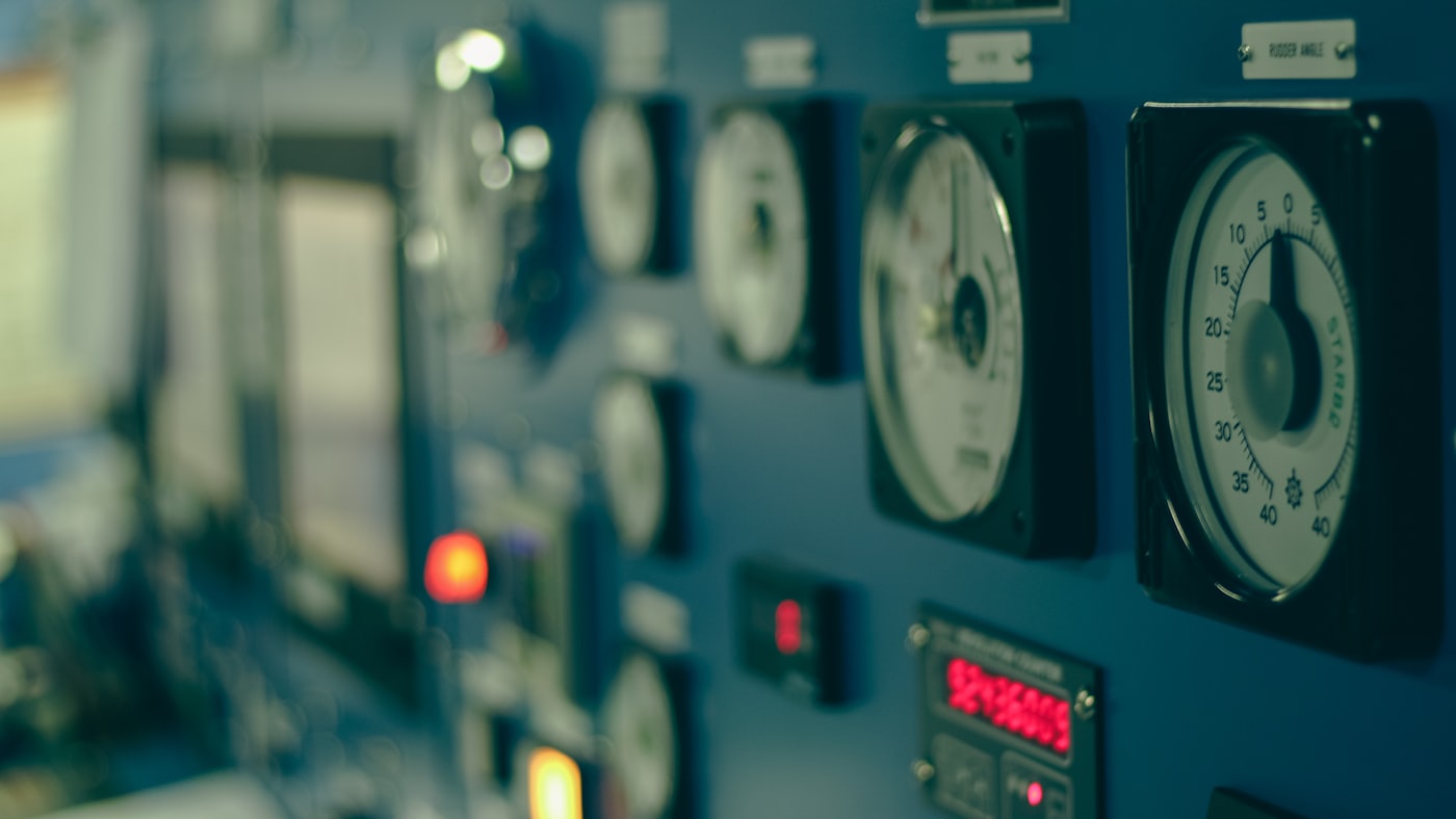 Control-room gauges monitoring safety infrastructure
